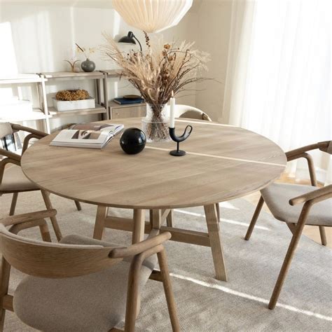 Optic wooden round dining table 120cm antique brown oiled oak modern ...