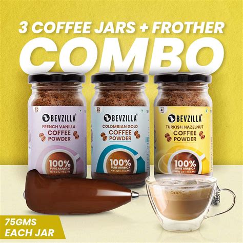 75 grams x 3 Coffee Jars Combo with Electric frother– Bevzilla