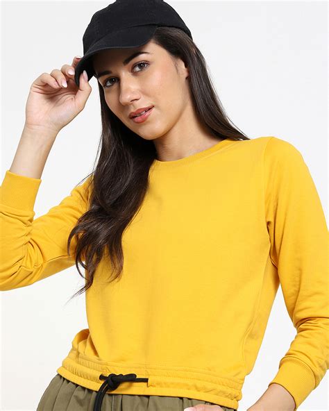 Buy Women's Yellow Sweatshirt With Tie Up Online at Bewakoof