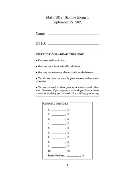 Solution for smaple test - MATH 3012 - Studocu