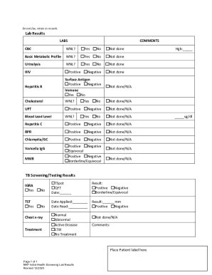 Fillable Online Initial Health Screening Lab Results Form Fax Email ...