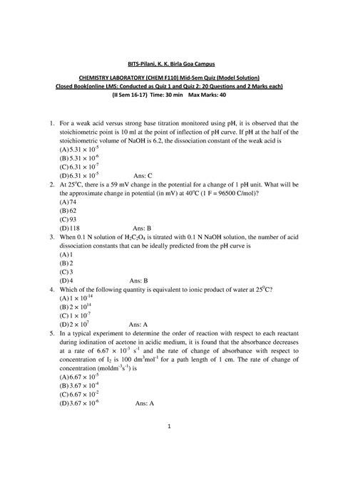 Chemlab sem solution - Chemistry Laboratory - BITS Pilani - Studocu