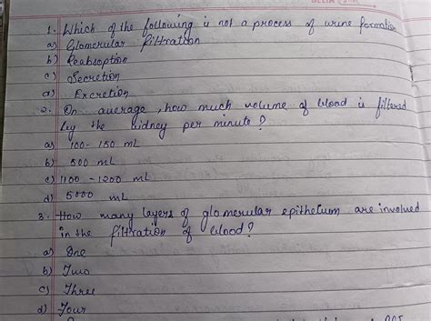 prepare a questionnaire to know the information about urine formation ...