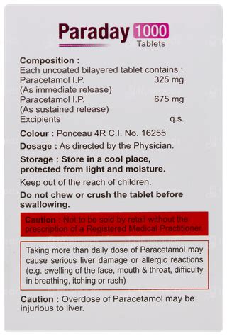 Paraday 1000 Mg Tablet 10 - Uses, Side Effects, Dosage, Price | Truemeds