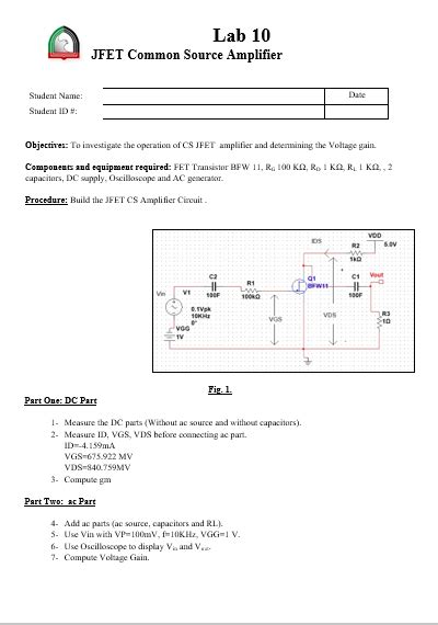 Image result for Common Source JFET Amplifier Self-Biasing Lab