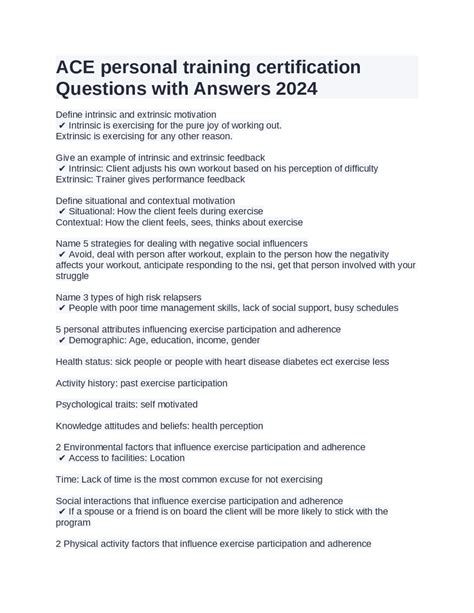 ACE personal training certification Questions with Answers 2024 | Exams ...