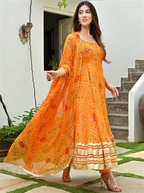 Buy Orange Printed Anarkali Online | Lavanya The Label
