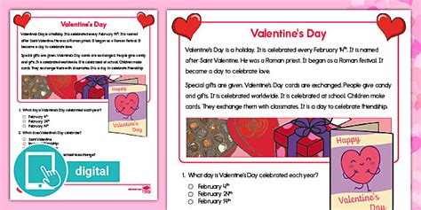 1st Grade Valentine’s Day Reading Comprehension | Twinkl USA