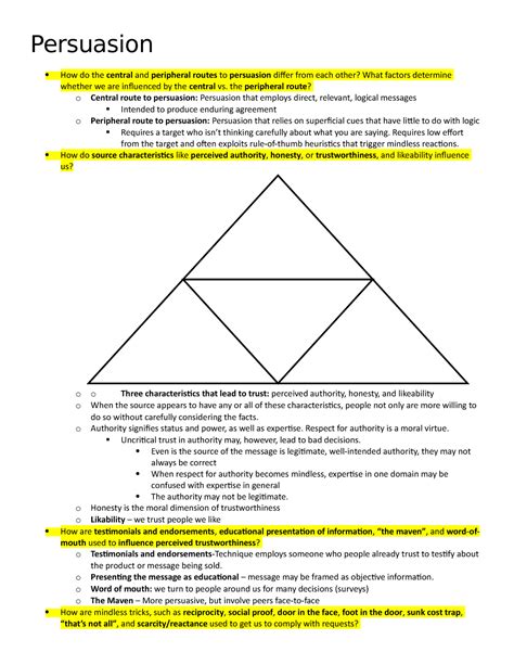 Persuasion - Lecture notes 17 - Persuasion How do the central and peripheral routes to ...