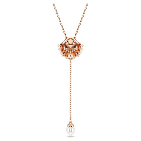 Idyllia Y pendant, Crystal pearl, Shell, White, Rose gold-tone plated