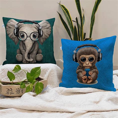 Buy STITCHNEST Jute Monkey and Elephant Digitally Printed Combo Cushion ...