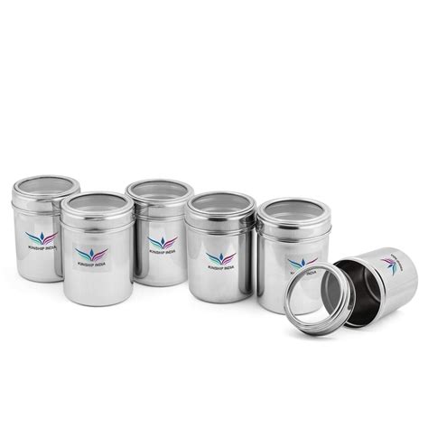 Stainless Steel See through Canister (700 ml) Each (Silver) - Set of 6 ...