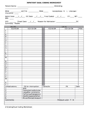 INPATIENT DUAL CODING WORKSHEET Doc Template | pdfFiller