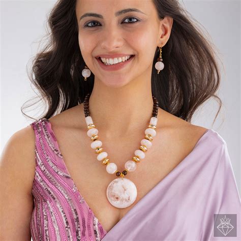 PRAO Bead & Resin Statement Necklace Set With Earrings