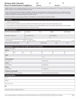 2023-2026 Form McNeese State University Proof of Immunization ...