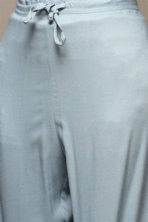 Powder Blue Cotton Blend Straight Kurta Palazzo Suit Set