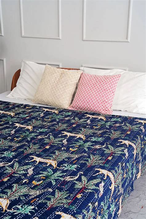 Buy Navy Safari Kantha Bedcover