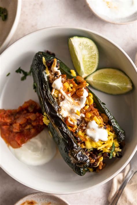 Vegetarian Stuffed Poblano Peppers - Running on Real Food