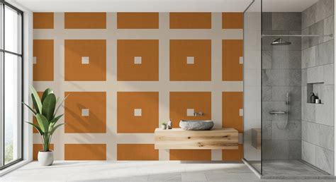 Geometric Grid Blocks Wallpaper in Terracotta Cream Tones