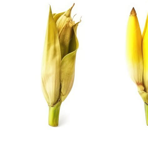 Premium Photo | Two stalks of corn are shown against a white background.