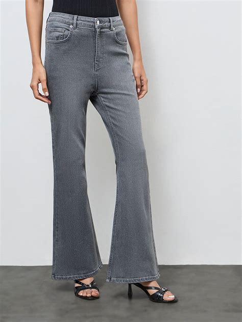 Buy LOV Grey High-Rise Bootcut Jeans from Westside