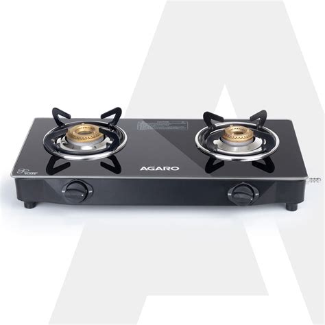 Elite 3 Burners Gas Stove, Toughened Glass Top, Round Brass Burners – Agaro