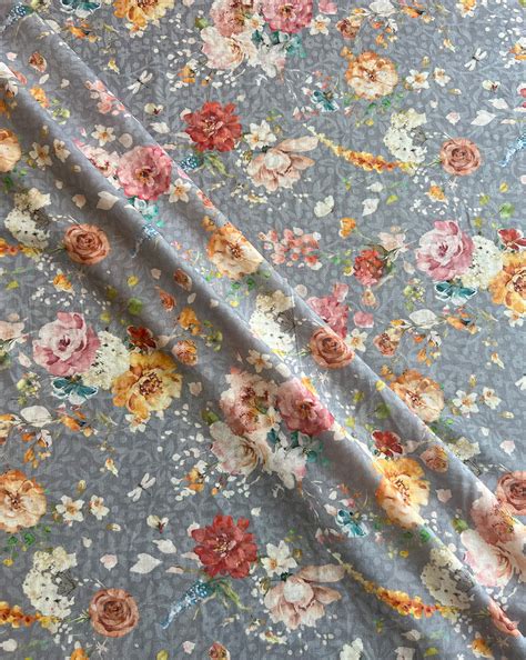 Grey Floral Print with Self Jacquard Fabric – Lavanya India