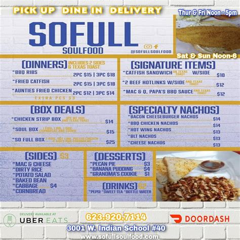 Menu at SO FULL SOUL FOOD restaurant, Phoenix, W Thomas Rd