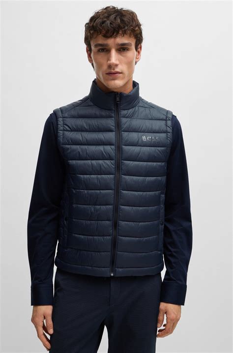 BOSS - Packable gilet with tonal logo - Dark Blue