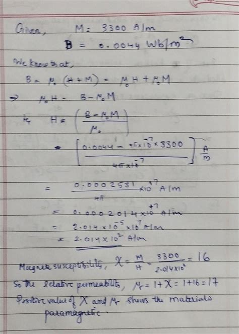 a magnetic material has a magnetization of 3300 a/m and flux density of ...
