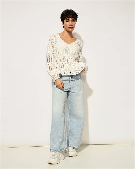 White Schiffli Tie Detail Cotton Top