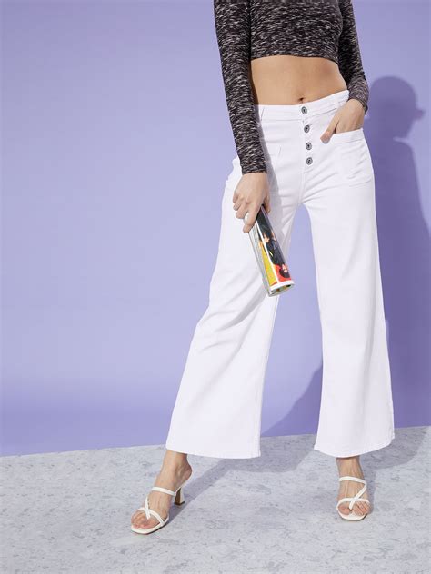 Buy The Roadster Life Co. Women White Wide Leg Stretchable Jeans ...