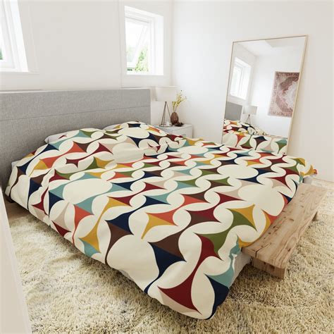 Retro MCM Duvet Cover, Mid Century Modern Bedding, Vibrant Geometric ...