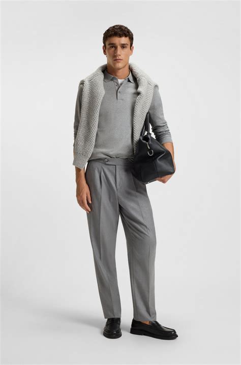 BOSS - Long-sleeved polo shirt in interlock cotton with logo - Light Grey