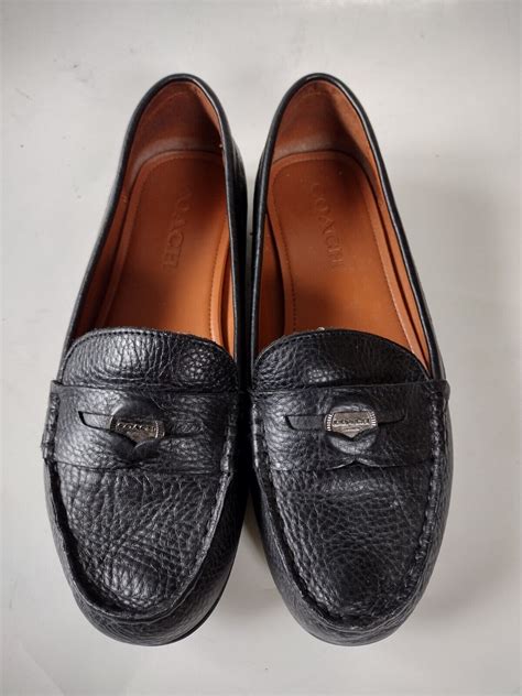 Coach Black Pebble Leather Penny Loafer Slip Ons Wome… - Gem