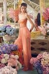 Buy Orange Net Sequins, Cut Work Sweetheart Neck Hand Embellished ...