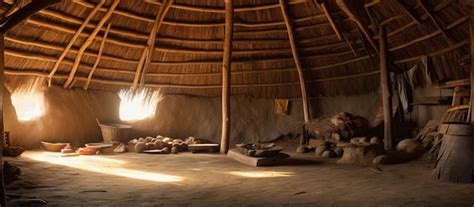 Interior of a traditional thatched hut | Premium AI-generated image