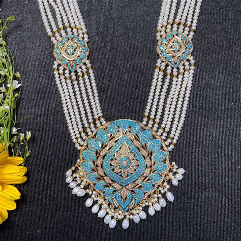Gold Plated Jadau Rani Haar Set | Sterling Silver | Pearl & Pheroza