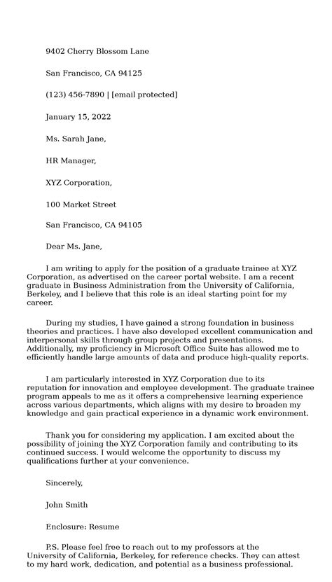 2 Examples of Cover Letter For Graduate Trainee