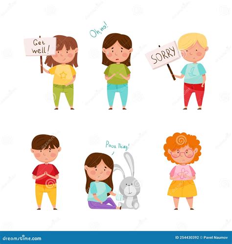 Set Of Polite Little Children Apologizing. Boys And Girls Expressing Regret. Kids Having Good ...