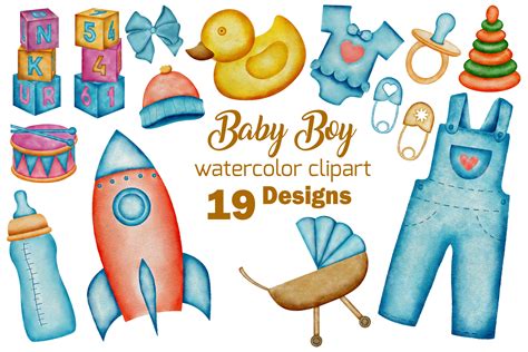 Watercolor Baby Boy Clipart Toys Vol-1 Graphic by Rextore · Creative ...