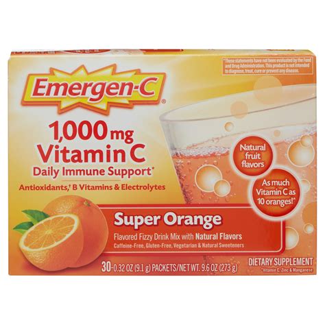 Emergen-C 1000Mg Vitamin C Powder for Immune Support Super Orange - 30 ...