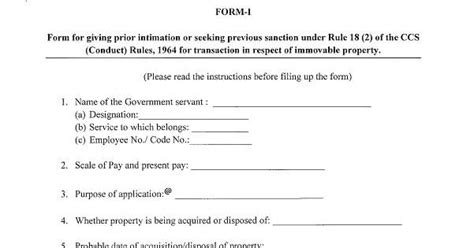 Form-I - Intimation or seeking previous sanction - Transaction of ...
