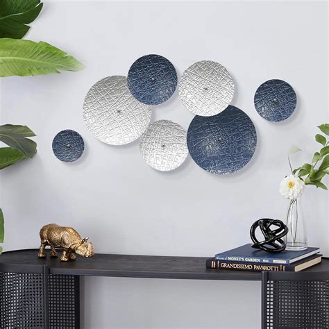 Amazon.com: TEIPAI Silver and Blue Wall Decor for Living Room, 7PCS ...