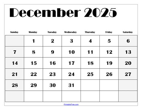 Blank Calendar December 2025 Free Printable