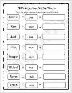 OUS Suffix Ending Words Worksheet - EnglishBix