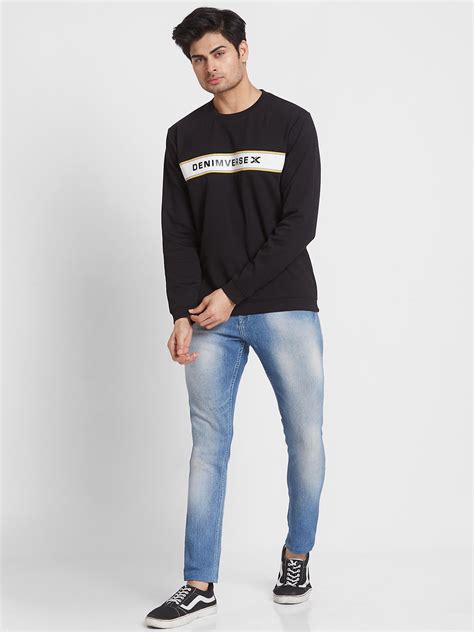 Buy Best Men Black Printed Slim Fit Full Sleeve T-Shirts Online at ...