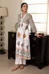 Buy White Cotton Printed Block V Neck Mughal Kurta Set For Women by ...