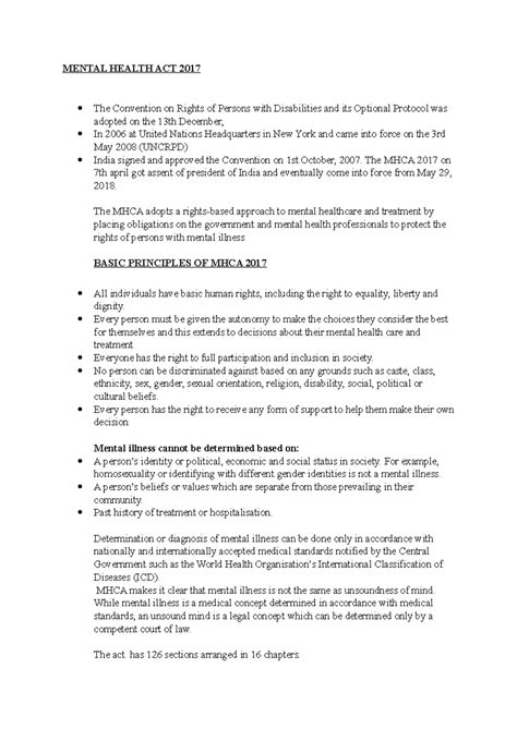Forensic psychology module 2 - MENTAL HEALTH ACT 2017 The Convention on ...