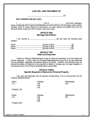 Bill Of Sale Form Michigan Last Will And Testament Form | pdfFiller
